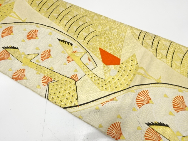 アンティーク　抽象孔雀模様織り出し袋帯（材料）